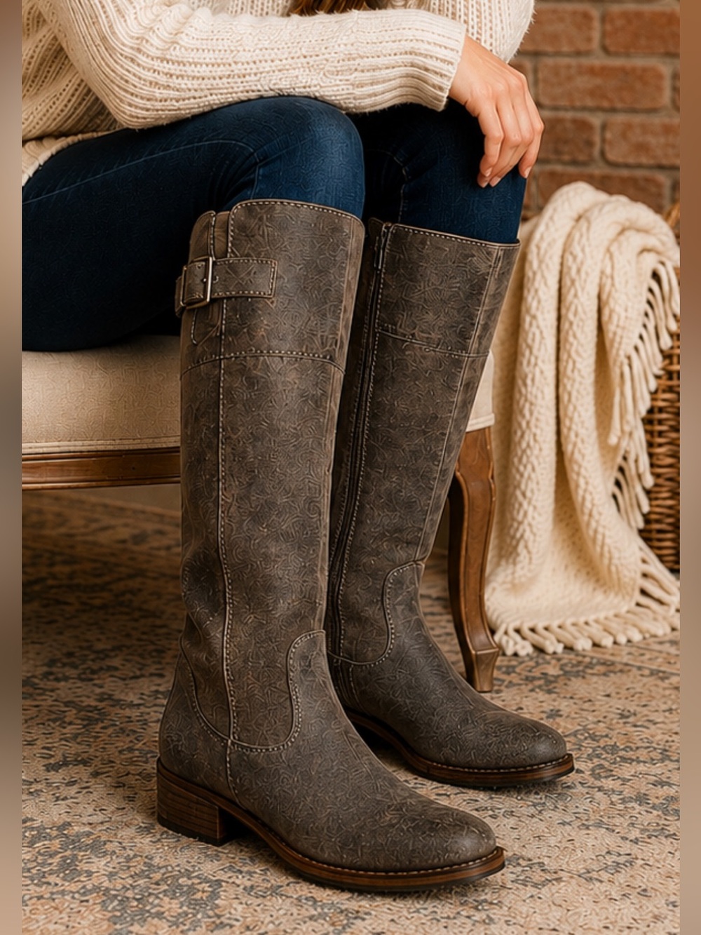 BP Tall Leather Boots Brown Gray Knee High Riding Boots Women’s 6